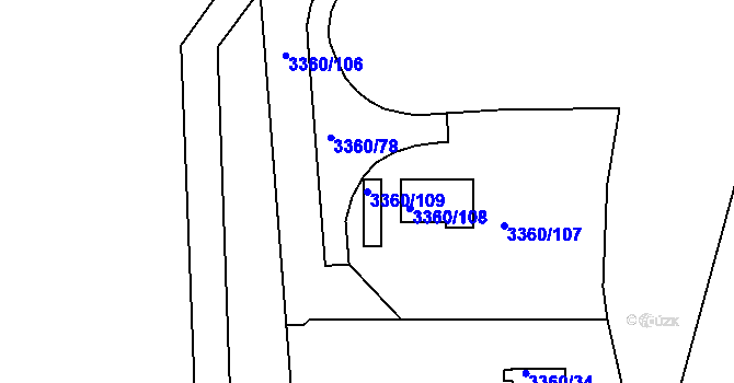 Parcela st. 3360/109 v KÚ Střelice u Brna, Katastrální mapa