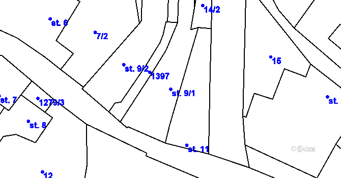 Parcela st. 9/1 v KÚ Střelice u Jevišovic, Katastrální mapa