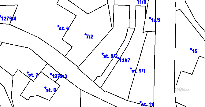 Parcela st. 9/2 v KÚ Střelice u Jevišovic, Katastrální mapa