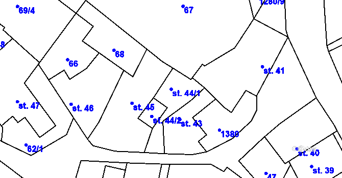 Parcela st. 44/1 v KÚ Střelice u Jevišovic, Katastrální mapa