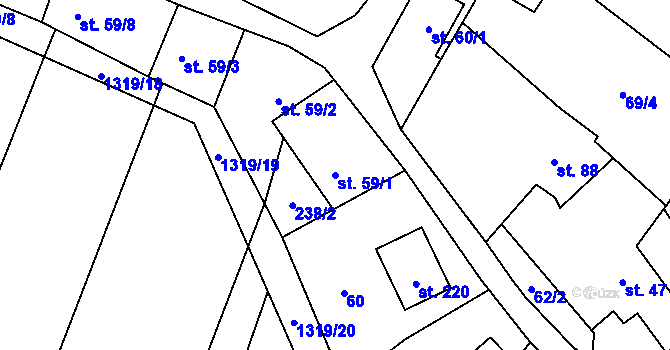 Parcela st. 59/1 v KÚ Střelice u Jevišovic, Katastrální mapa