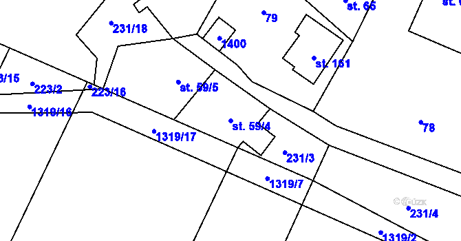 Parcela st. 59/4 v KÚ Střelice u Jevišovic, Katastrální mapa