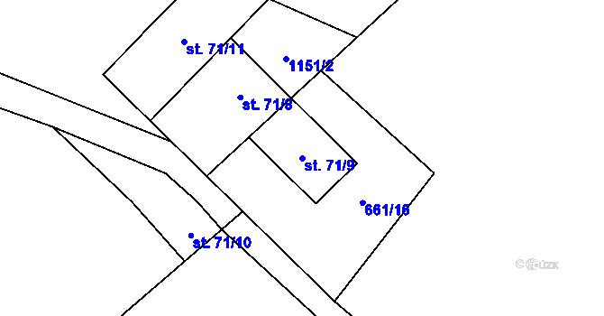 Parcela st. 71/9 v KÚ Střelice u Jevišovic, Katastrální mapa
