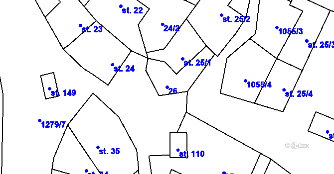 Parcela st. 26 v KÚ Střelice u Jevišovic, Katastrální mapa