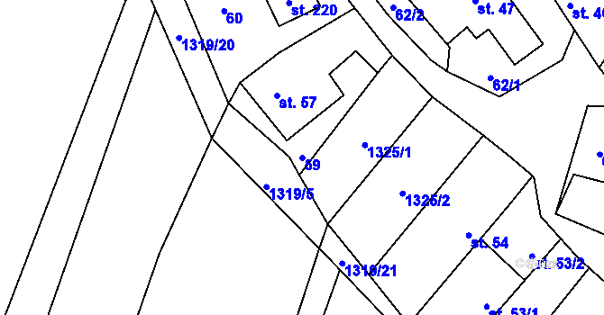 Parcela st. 59 v KÚ Střelice u Jevišovic, Katastrální mapa