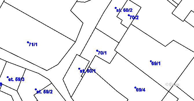 Parcela st. 70/1 v KÚ Střelice u Jevišovic, Katastrální mapa