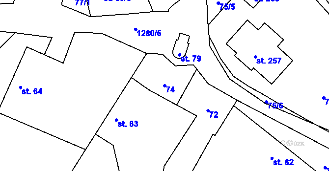 Parcela st. 74 v KÚ Střelice u Jevišovic, Katastrální mapa