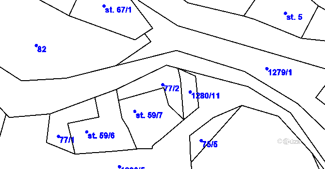 Parcela st. 77/2 v KÚ Střelice u Jevišovic, Katastrální mapa