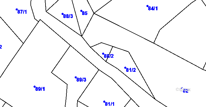 Parcela st. 88/2 v KÚ Střelice u Jevišovic, Katastrální mapa