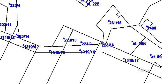 Parcela st. 223/2 v KÚ Střelice u Jevišovic, Katastrální mapa
