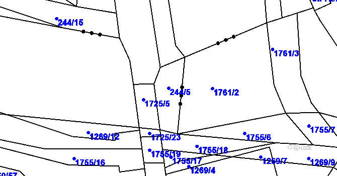 Parcela st. 244/5 v KÚ Střelice u Jevišovic, Katastrální mapa
