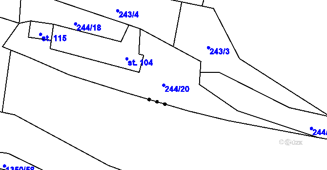 Parcela st. 244/20 v KÚ Střelice u Jevišovic, Katastrální mapa