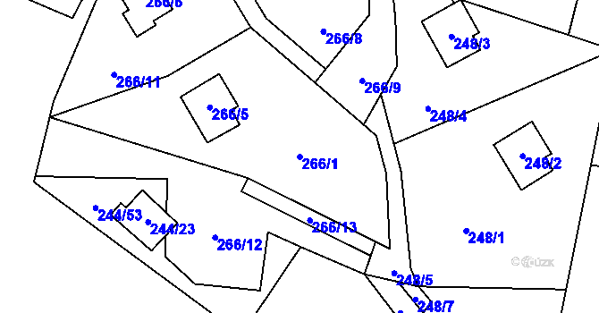 Parcela st. 266/1 v KÚ Střelice u Jevišovic, Katastrální mapa