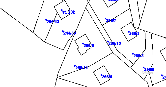 Parcela st. 266/6 v KÚ Střelice u Jevišovic, Katastrální mapa