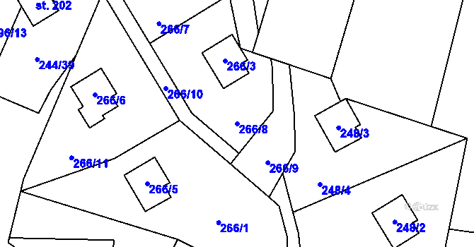 Parcela st. 266/8 v KÚ Střelice u Jevišovic, Katastrální mapa