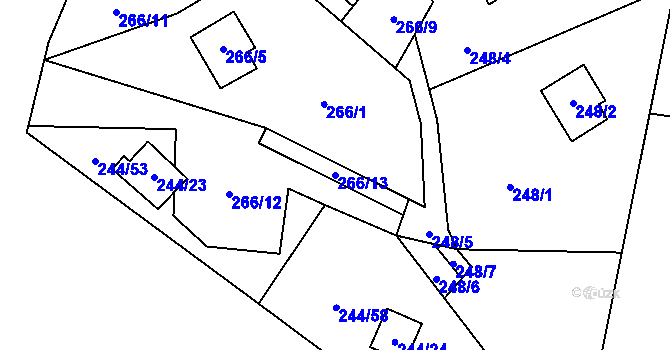 Parcela st. 266/13 v KÚ Střelice u Jevišovic, Katastrální mapa