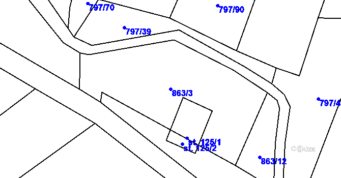 Parcela st. 863/3 v KÚ Střelice u Jevišovic, Katastrální mapa