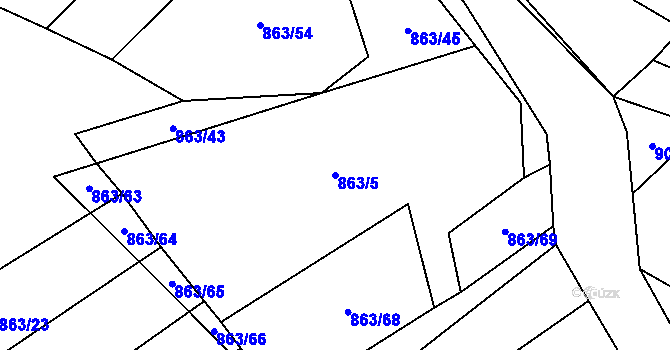 Parcela st. 863/5 v KÚ Střelice u Jevišovic, Katastrální mapa