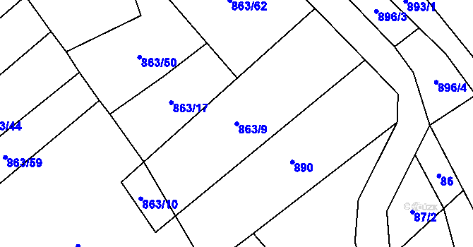 Parcela st. 863/9 v KÚ Střelice u Jevišovic, Katastrální mapa