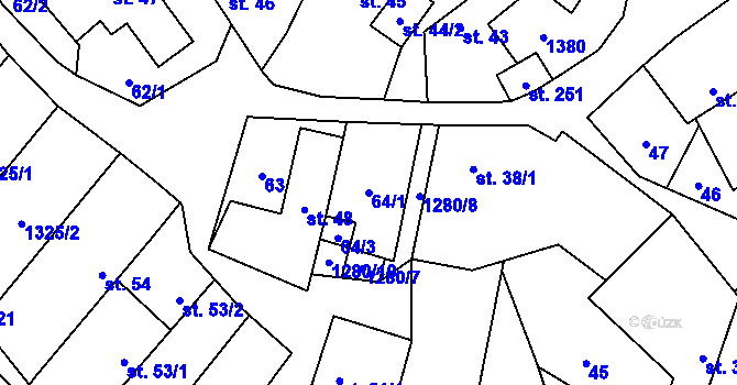 Parcela st. 64/1 v KÚ Střelice u Jevišovic, Katastrální mapa