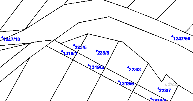 Parcela st. 223/6 v KÚ Střelice u Jevišovic, Katastrální mapa