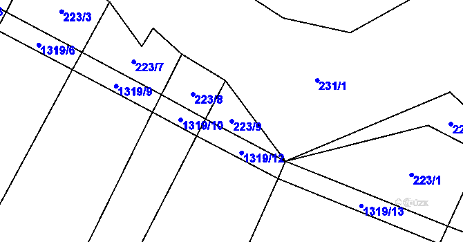 Parcela st. 223/9 v KÚ Střelice u Jevišovic, Katastrální mapa