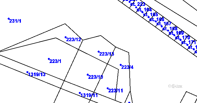 Parcela st. 223/13 v KÚ Střelice u Jevišovic, Katastrální mapa