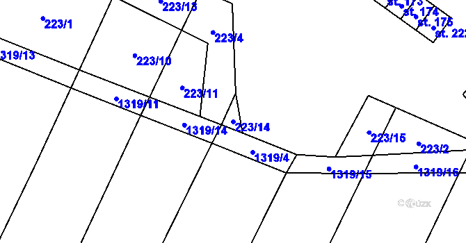 Parcela st. 223/14 v KÚ Střelice u Jevišovic, Katastrální mapa