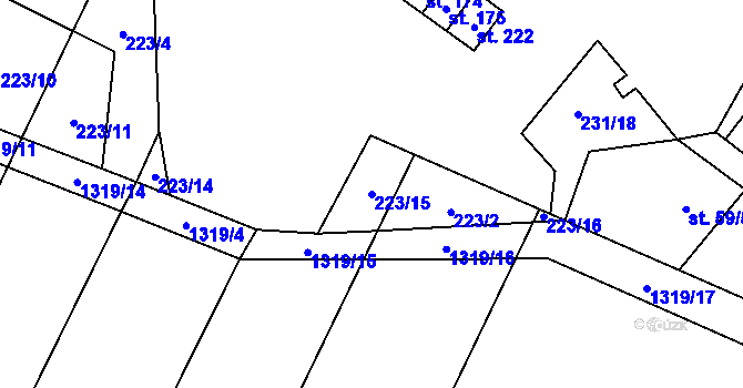 Parcela st. 223/15 v KÚ Střelice u Jevišovic, Katastrální mapa