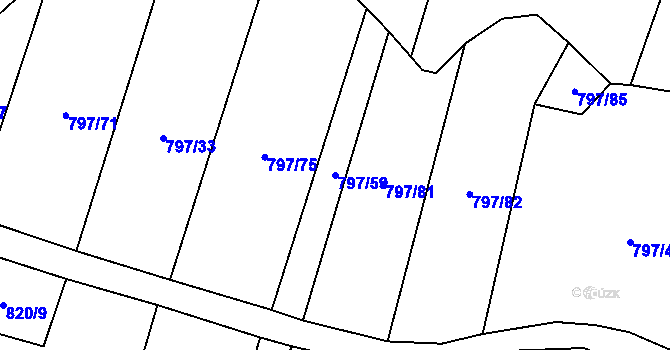 Parcela st. 797/59 v KÚ Střelice u Jevišovic, Katastrální mapa