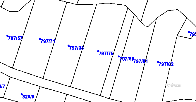 Parcela st. 797/75 v KÚ Střelice u Jevišovic, Katastrální mapa