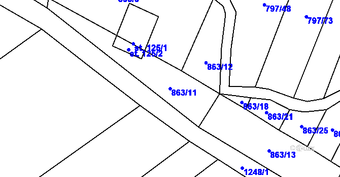 Parcela st. 863/11 v KÚ Střelice u Jevišovic, Katastrální mapa