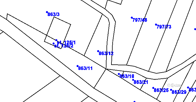 Parcela st. 863/12 v KÚ Střelice u Jevišovic, Katastrální mapa