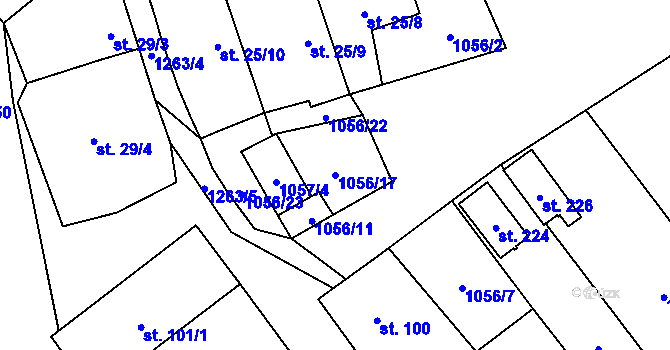 Parcela st. 1056/17 v KÚ Střelice u Jevišovic, Katastrální mapa