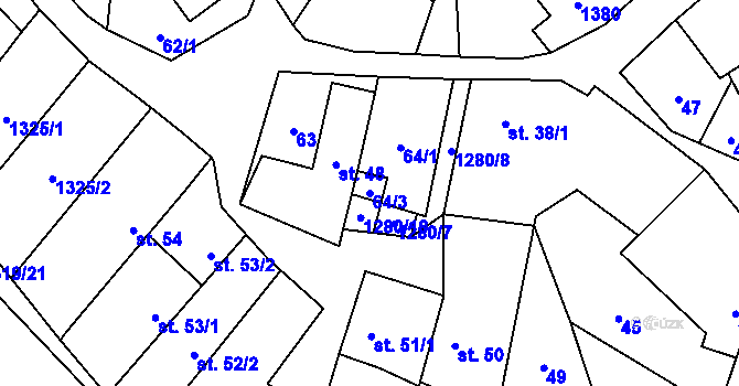 Parcela st. 64/3 v KÚ Střelice u Jevišovic, Katastrální mapa