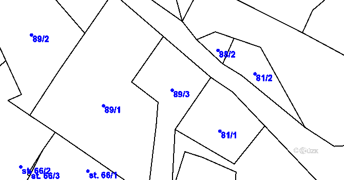 Parcela st. 89/3 v KÚ Střelice u Jevišovic, Katastrální mapa