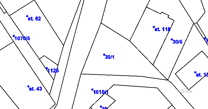 Parcela st. 30/1 v KÚ Benkov u Střelic, Katastrální mapa