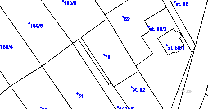 Parcela st. 70 v KÚ Benkov u Střelic, Katastrální mapa