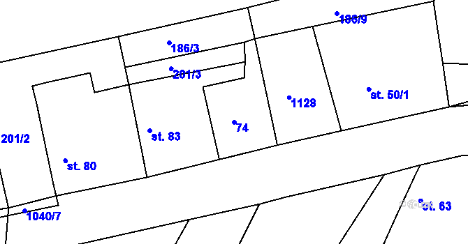 Parcela st. 74 v KÚ Benkov u Střelic, Katastrální mapa