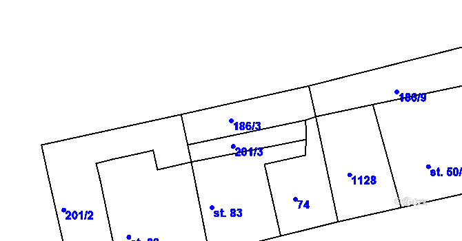 Parcela st. 186/3 v KÚ Benkov u Střelic, Katastrální mapa