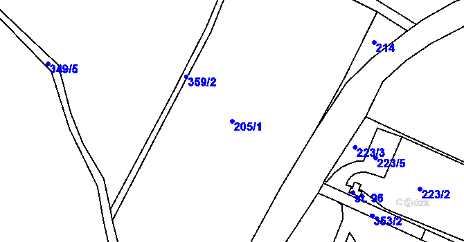 Parcela st. 205/1 v KÚ Benkov u Střelic, Katastrální mapa