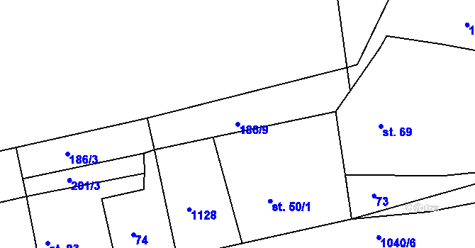 Parcela st. 186/9 v KÚ Benkov u Střelic, Katastrální mapa