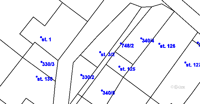 Parcela st. 3/2 v KÚ Střelice u Litovle, Katastrální mapa