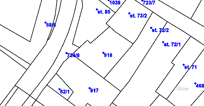 Parcela st. 73/1 v KÚ Střelice u Litovle, Katastrální mapa