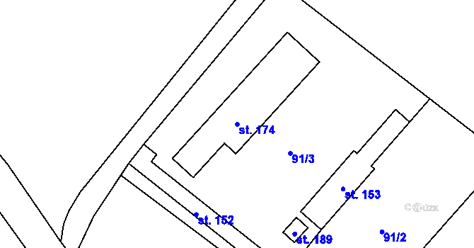 Parcela st. 174 v KÚ Střelice u Litovle, Katastrální mapa