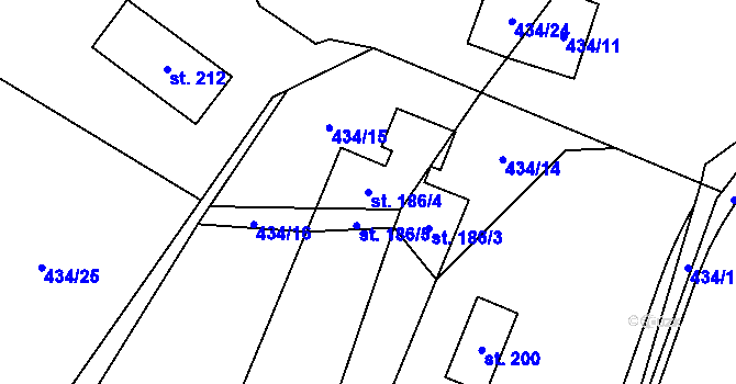 Parcela st. 186/4 v KÚ Střelice u Litovle, Katastrální mapa