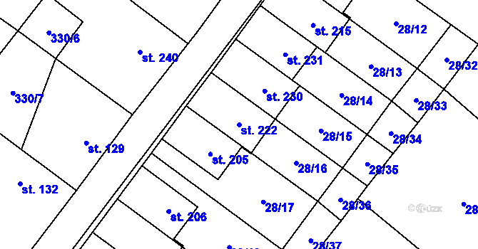 Parcela st. 222 v KÚ Střelice u Litovle, Katastrální mapa