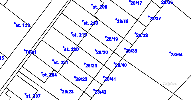 Parcela st. 28/20 v KÚ Střelice u Litovle, Katastrální mapa