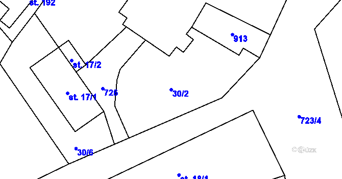 Parcela st. 30/2 v KÚ Střelice u Litovle, Katastrální mapa