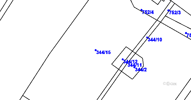 Parcela st. 344/15 v KÚ Střelice u Litovle, Katastrální mapa